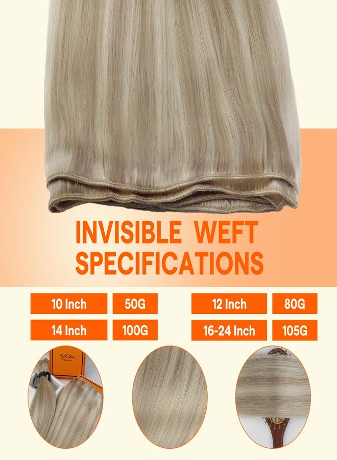 Full Shine Blonde Sew In Weft Hair Extensions Silky Straight Real Hair Wefts Human Hair 105 Grams Sew In Hair Extensions Ash Blonde Highlight Remy Bundles 24 Inch - Image 3